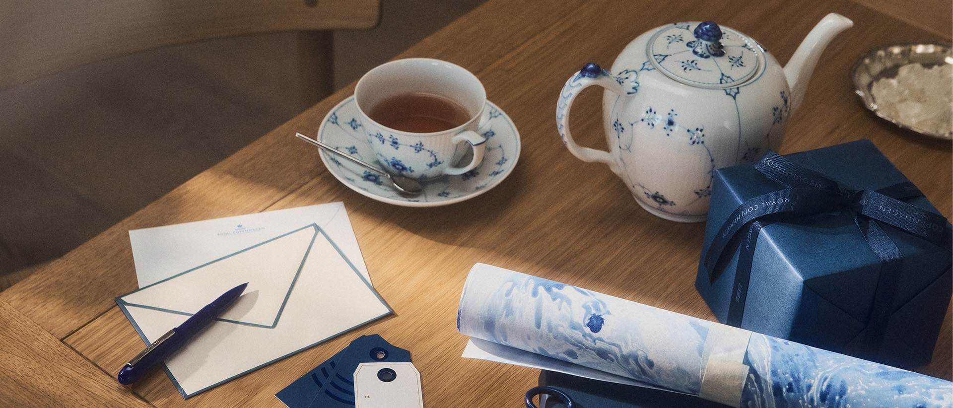 Wrapping gifts while having a nice cup of tea